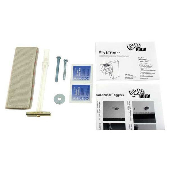 Quakehold! File Cabinet Fastener Strap,Gray RW.2X12.G.1