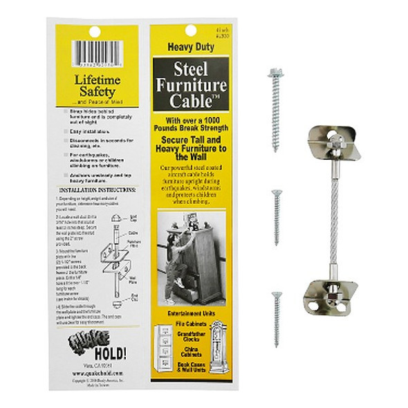 Quakehold! Steel Furniture Cable,4 In,Silver 2930