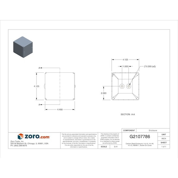 Wiegmann Captive Screws Electrical Enclosures, 4 in H, 4 in D, 4 in W, 1, Steel SC040404NK