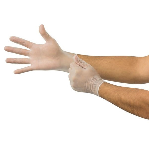 DF-850, Disposable Gloves, 3.00 to 3.99 mil Palm, Vinyl, Powder-Free, L (9), 100 PK, Clear