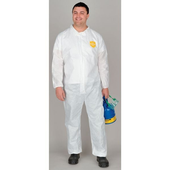 Dupont 10 Coverall. Collar. Elastic Wrists and Ankles. Elastic Waist. White. 2X PB125SWH2X002500