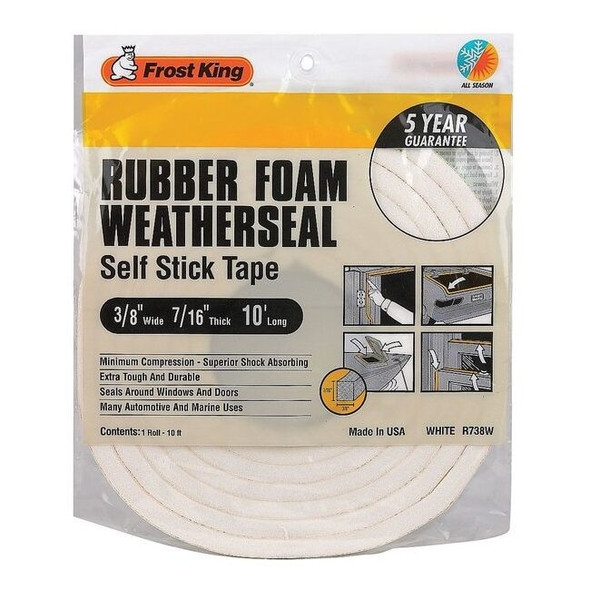 Frost King Weather Seal,Rubber Foam, White, 10 ft L R738WHA