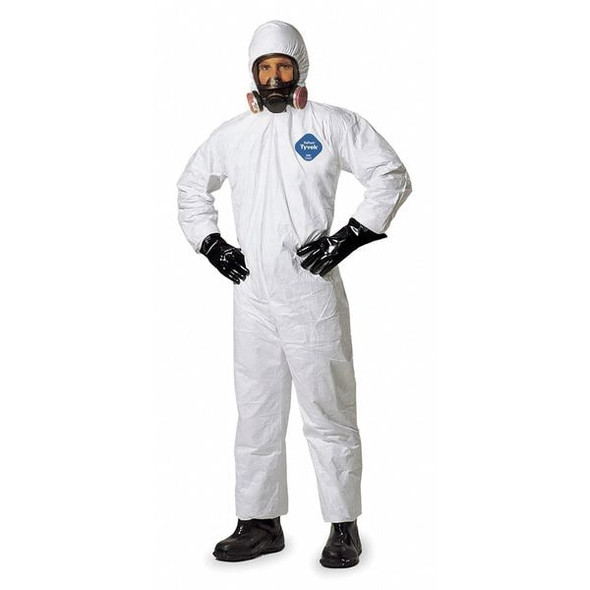 Tyvek 400 Hooded Disposable Coveralls, Zipper, Elastic Wrist, Elastic Ankle, White, 4XL, PK25