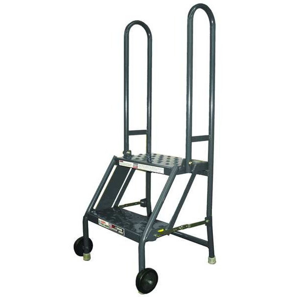 44 in H Steel Tilt and Roll Ladder, 2 Steps, 300 lb Load Capacity