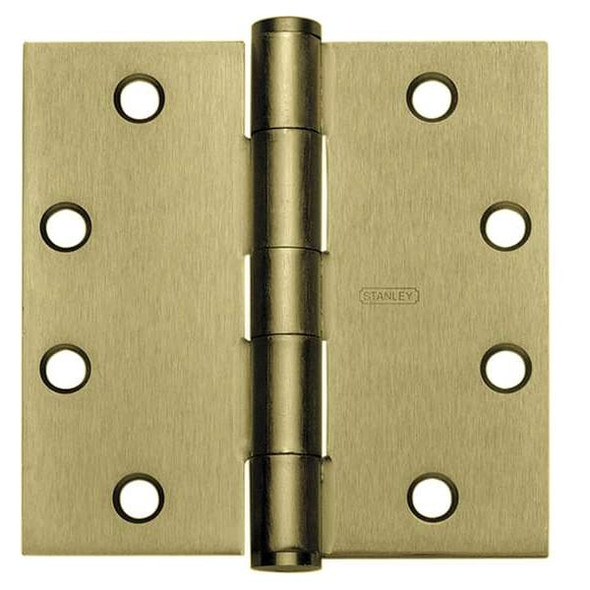 Door and Butt Hinge, Steel, Full Mortise Mounting, 1 3/4 in Leaf W x 4 in Leaf H, Bright Brass