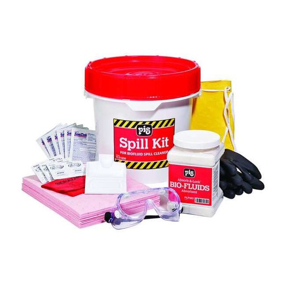 Spill Kit, 9 gal Volume Absorbed per Kit, 3 1/2 gal Capacity, Bucket, White