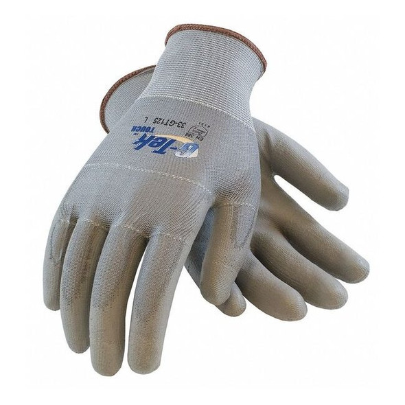 Coated Gloves, Polyurethane, Palm, Not Rated Abrasion Level, Gray, XL 12 PK