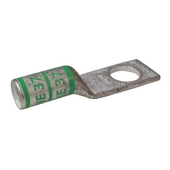 One-Hole Compression Lug, 1 AWG Max, 1/4 in Stud, Long Barrel, Copper, Green