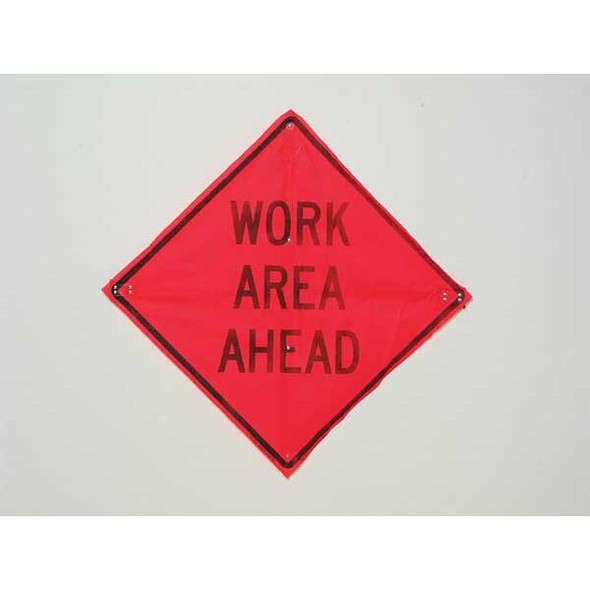 Work Area Ahead Traffic Sign, 36 in W, 36 in H, Polyester, PVC, Orange