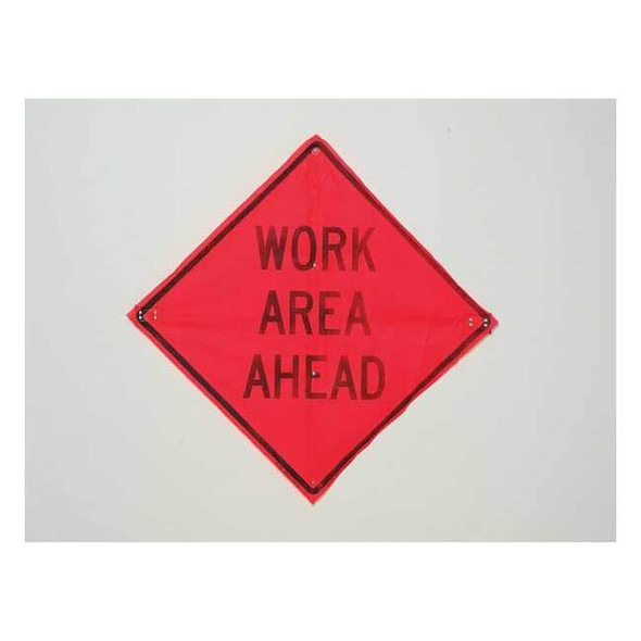 Work Area Ahead Traffic Sign, 36 in W, 36 in H, Polyester, PVC, Orange
