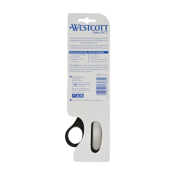 Westcott Scissors, Right or Left Hand, 8"L 13135