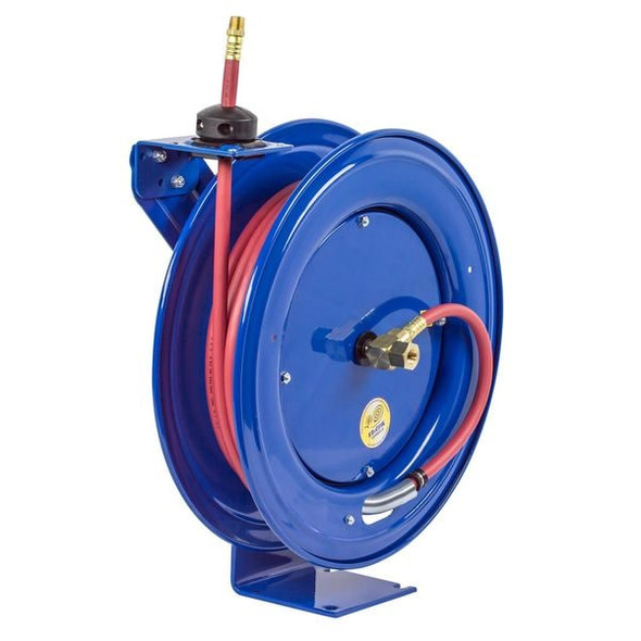 Spring Return Hose Reel, 1/2 in Hose Diameter, 50 ft Length, 300 psi Max. Pressure, Brass, Blue