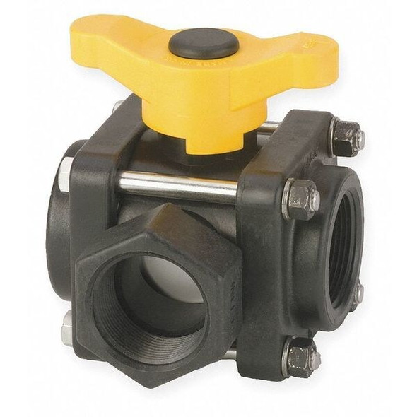 Banjo 1-1/4" FNPT Polypropylene Ball Valve 3-Way, Port: Full V125SL