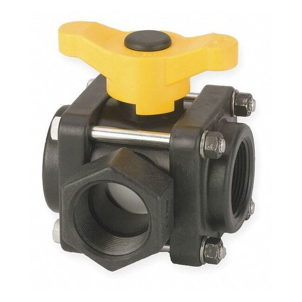 Banjo 1-1/4" FNPT Polypropylene Ball Valve 3-Way, Port: Full V125SL