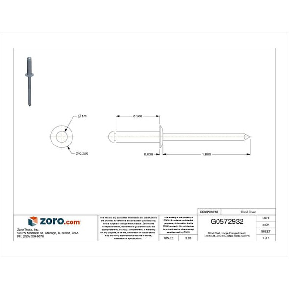 Stanley Engineered Fastening Blind Rivet,1/8 Dia,0.500 L,PK500 SD46BSLF201 Stanley Engineered Fastening Blind Rivet,1/8 Dia,0.500 L,PK500 SD46BSLF201