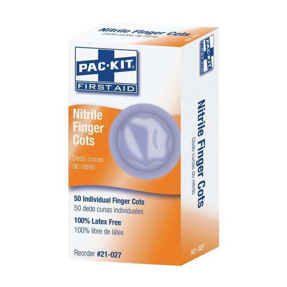 First Aid Only Finger Cots, Nitrile, 3 mil Thickness, Blue, L, 50 PK 21-027