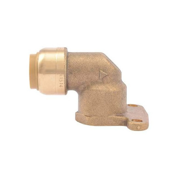 Sharkbite Push-Fit Elbow Fitting, 1/2 in Tube Size, Brass, Brass UR335A