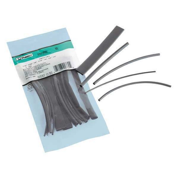 Heat Shrink Tube Kit, Thin Wall, 2:1 I.D. Shrink Ratio, Black, 6 in