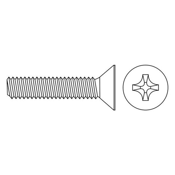 #10-32 x 3/8 in Phillips Flat Machine Screw, Zinc Plated Steel, 100 PK
