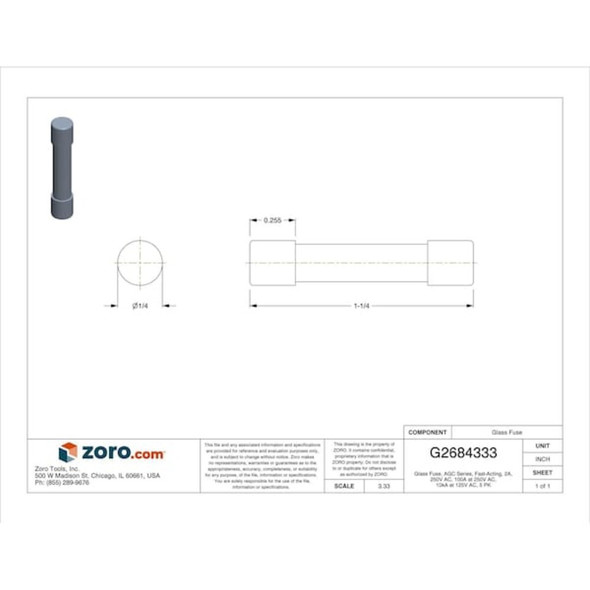 Eaton Bussmann Glass Fuse, 2A, 100A at 250V AC, 10kA at 125V AC, 5 PK AGC-2-R
