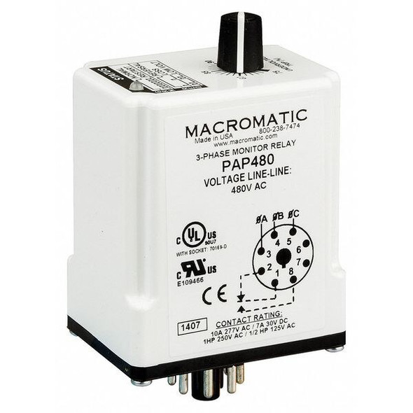 Macromatic 3 Phase Monitor Relay,SPDT,240VAC,8 Pin PAP240