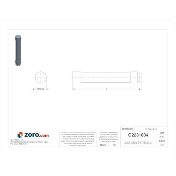 UL Class Fuse, RK5 Class, FRS-R Series, Time-Delay, 25A, 600V AC, Non-Indicating  FRS-R-25