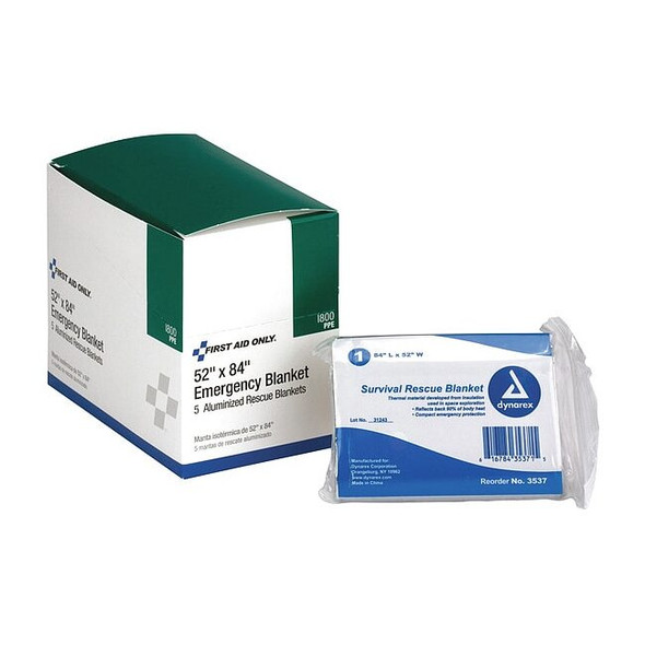 First Aid Only Emergency Blanket,84" L,52" W,Silver,PK5 I800