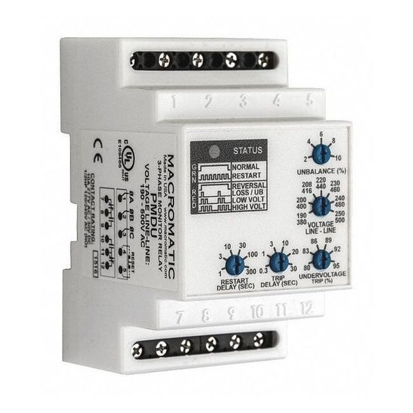 Macromatic Phase Monitor Relay, 12 Pins, 190-500VAC PMDU