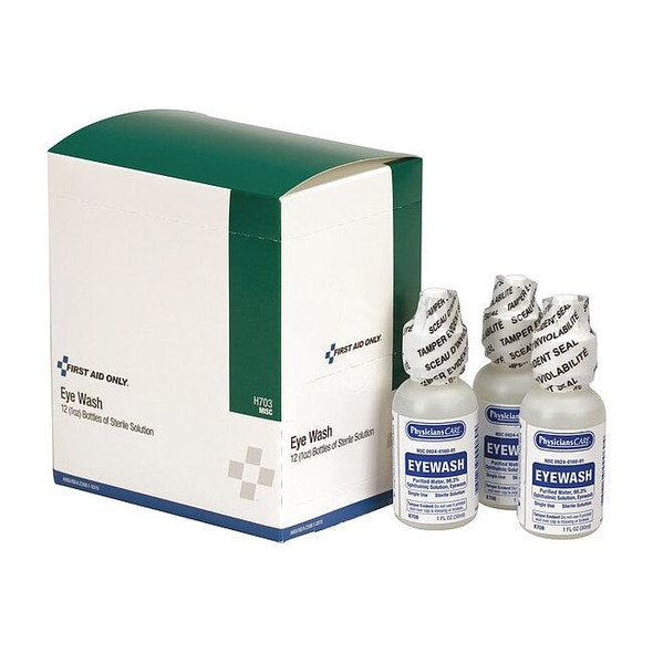 Eyewash Bottle Kit, Tamper-Resistant, 1 oz, Includes 12 Bottles