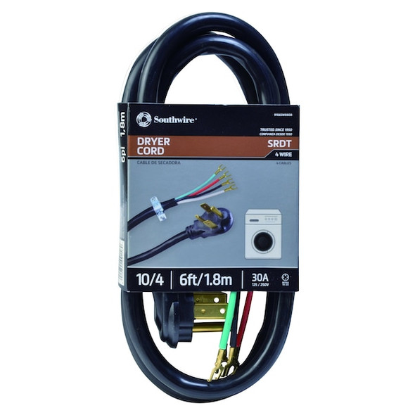Southwire Dryer Cord, 30A, 6 ft., Black 9156SW8808