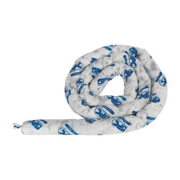 Brady Sorbent Sock, 12 gal, 3 in x 12 ft, Oil, White, 4 PK OIL124