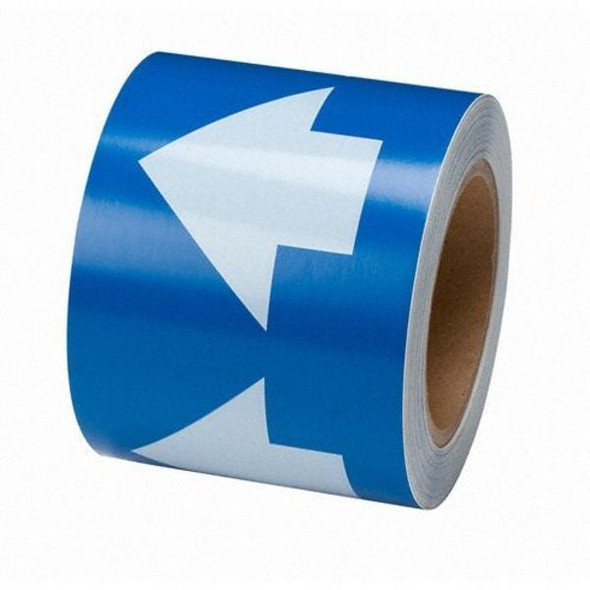 Brady Arrow Tape, Vinyl, 4 in W x 90 ft. L, Adhesive Mounting, White/Blue 91289