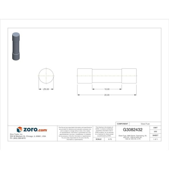 Eaton Bussmann Glass Fuse, 2A, 100A at 250V AC, 10kA at 125V AC, 5 PK GMA-2-R