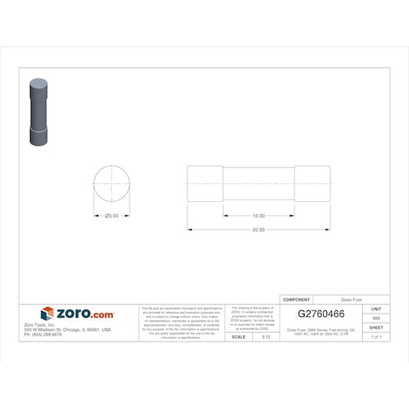 Eaton Bussmann Glass Fuse, 5A, 10kA at 125V AC, 5 PK GMA-5-R