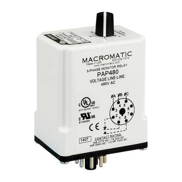 Macromatic 3 Phase Monitor Relay,SPDT,208VAC,8 Pin PAP208