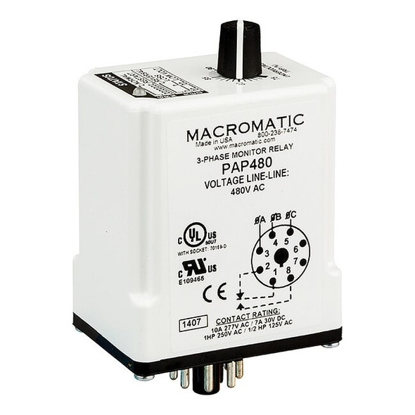Macromatic 3 Phase Monitor Relay,SPDT,480VAC,8 Pin PAP480