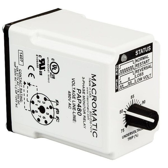 Macromatic 3 Phase Monitor Relay,SPDT,480VAC,8 Pin PAP480