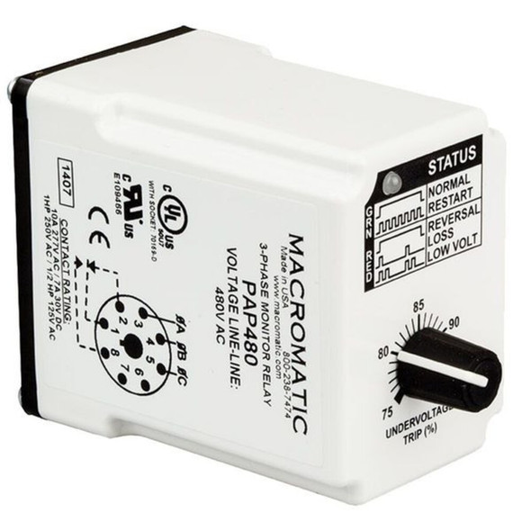 Macromatic 3 Phase Monitor Relay,SPDT,480VAC,8 Pin PAP480