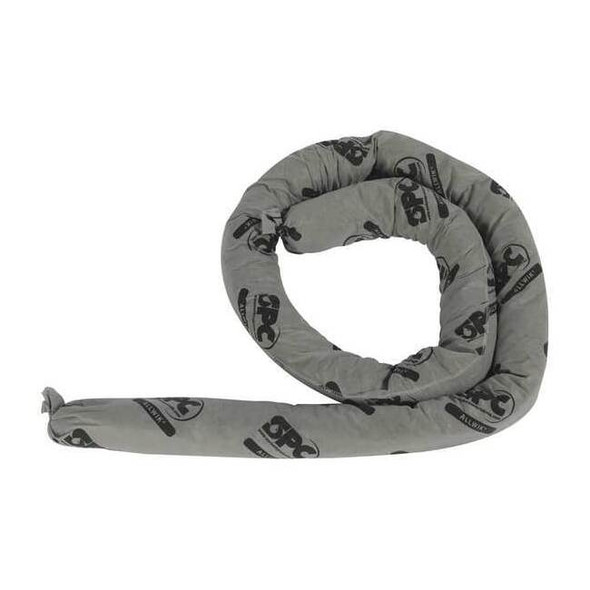 Brady Sorbent Sock, 12 gal, 3 in x 8 ft, Universal, Gray, 6 PK AW806