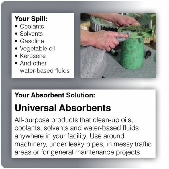 Brady Sorbent Sock, 12 gal, 3 in x 8 ft, Universal, Gray, 6 PK AW806