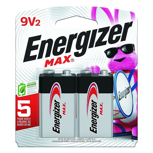 Energizer Energizer Max 9V Alkaline Battery, 9V DC, PK2 522BP-2