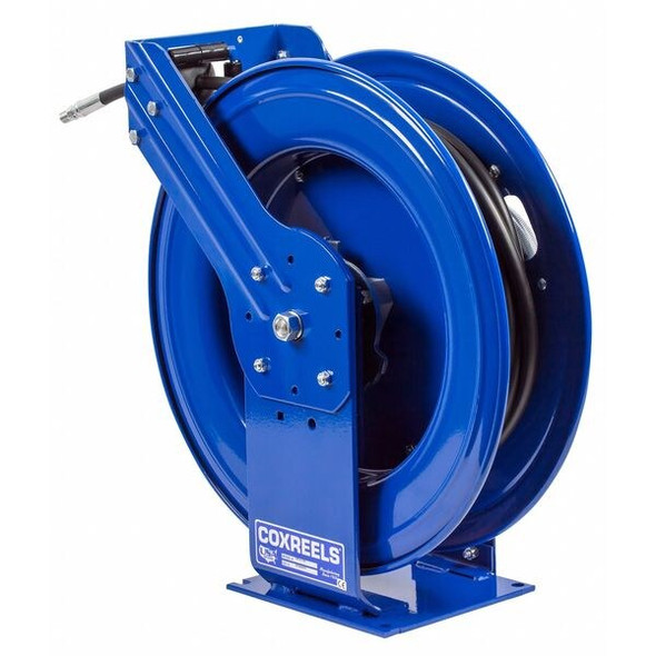 Spring Return Hose Reel, 3/8 in Hose Diameter, 75 ft Length, 4,000 psi Max. Pressure, Brass, Blue