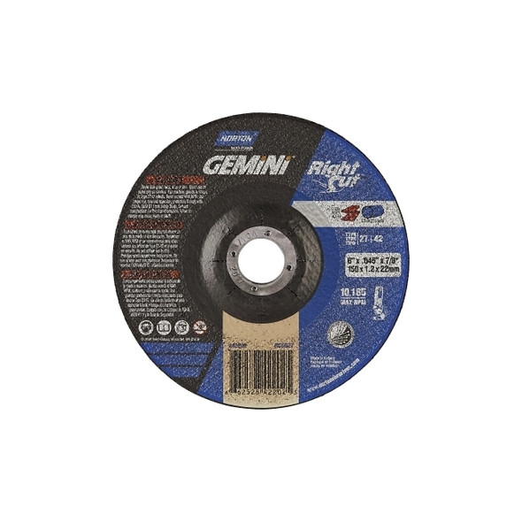 Gemini® RightCut™ Right Angle Cut-Off Wheel, Type 27/42, 6 in dia x 0.045 in Thick x 7/8 in Arbor, 25 EA/PK
