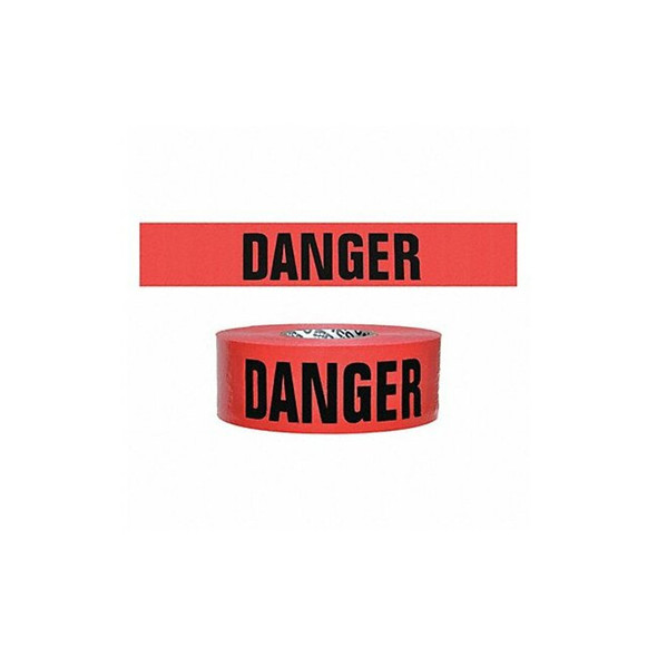 Barricade Tape, Danger, Red, 3 in Wide x 500 ft Length, Polyethylene, 7 mil