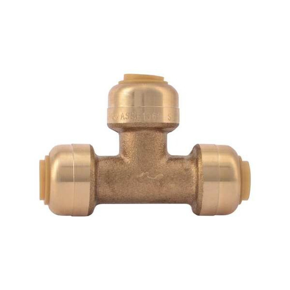 Sharkbite Push-Fit Tee Fitting, 1/4 in Tube Size, DZR Brass, Brass U358LF