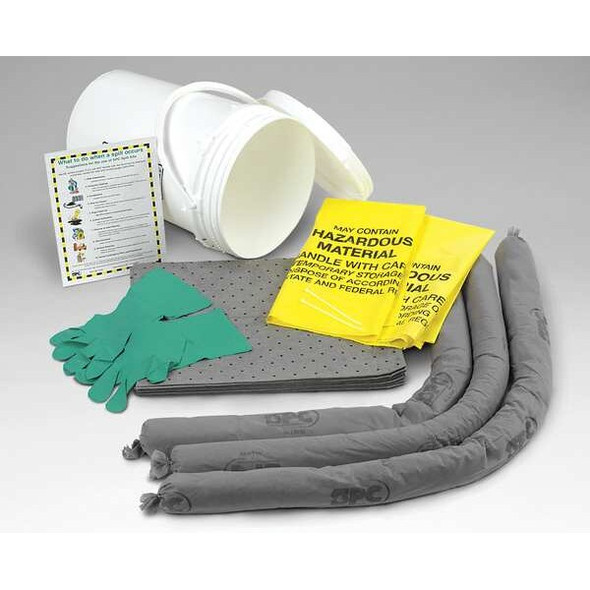 Brady Spill Kit, 9 gal Volume Absorbed per Kit, 6 1/2 gal Capacity, Bucket, White SKA-BKT