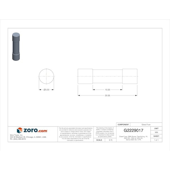 Eaton Bussmann Fuse,1A,Glass,GMA Series,PK5 GMA-1-R