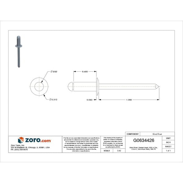 Stanley Engineered Fastening Blind Rivet,5/32 Dia,0.400 L,PK500 AD54ABS201 Stanley Engineered Fastening Blind Rivet,5/32 Dia,0.400 L,PK500 AD54ABS201