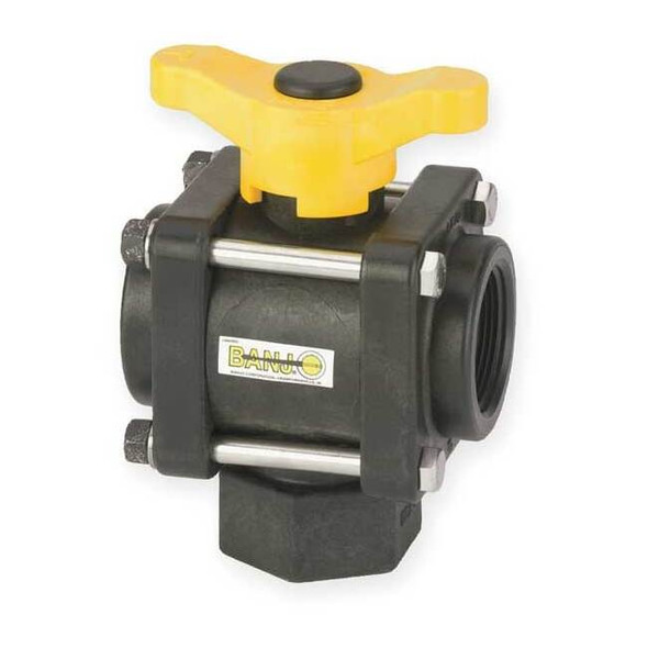 Banjo 1-1/2" FNPT Polypropylene Ball Valve 3-Way, Body Style: Inline V150BL