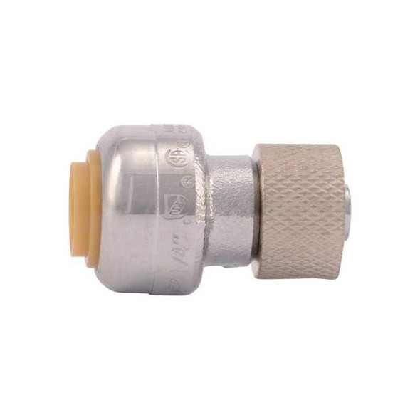 Push-Fit Adapter Fitting, 1/4 in x 3/8 in Tube Size, Brass, Brass